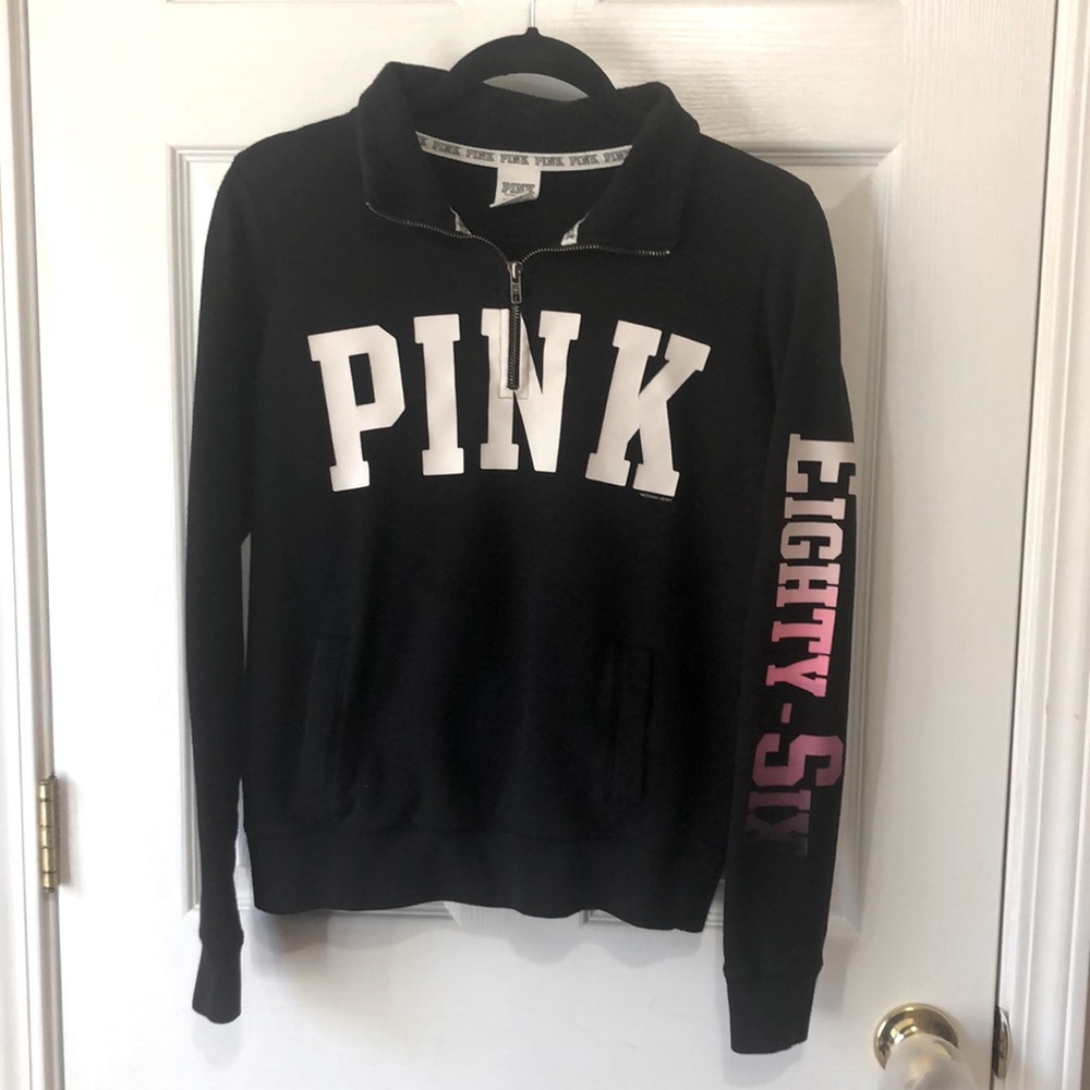 Victorias Secret PINK black half-zip pullover sweatshirt